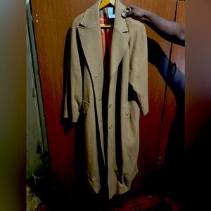 Tan wool mixed long trench coat